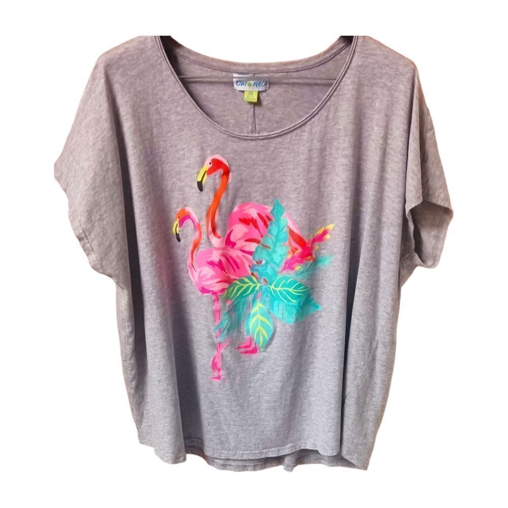 Kiwi Fresh Plus Size New Flamingo Print Tee. - Picture 7 of 14